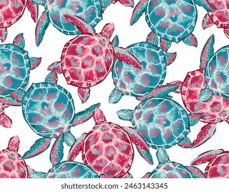 Summer Seamless pattern with sea turtle. Colourful turtle, Vector handdrwn illustration , Design for fashion , fabric, textile, wallpaper , wrapping and all prints 
