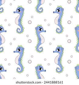 Summer seamless pattern, sea world, seahorse, baby .