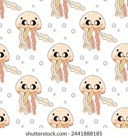Summer seamless pattern, sea world, cute jellyfish, baby.