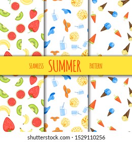 Summer seamless pattern set. Cartoon style. Vector illustration