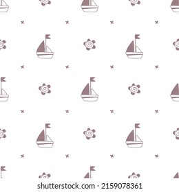 Summer seamless pattern with ship and abstravt flowers.