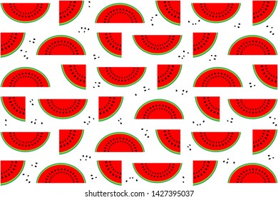 Summer seamless pattern of slices of ripe watermelon