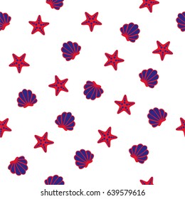 Summer seamless pattern with starfishes and shells