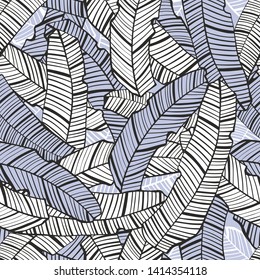 Summer seamless pattern with striped banana leafs.