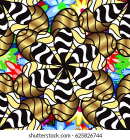 Summer seamless pattern with stylized flowers. Vector ornate zentangle seamless texture, pattern with abstract floral mandalas on background. Can be used for wallpaper, web page.