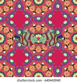Summer seamless pattern with stylized flowers. Blue. Vector ornate zentangle seamless texture, pattern with abstract floral mandalas on white background. Can be used for wallpaper, web page.