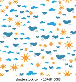 Summer seamless pattern. Stylized sun and clouds. EPS 10.