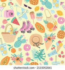 Summer seamless pattern. Summertime vector texture background