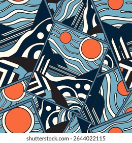 Verão padrão sem emenda com sol e mar, elementos de design. Padrão de verão para convites, cartões, impressão, papel de presente, fabricação, têxtil, tecido, papéis de parede