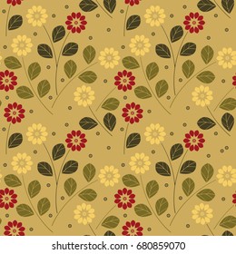 Summer seamless pattern with sunflowers and leaves for your creative ideas/ Vector image.