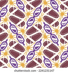 Summer seamless pattern with sunglasses and flip-flops. Vector illustration