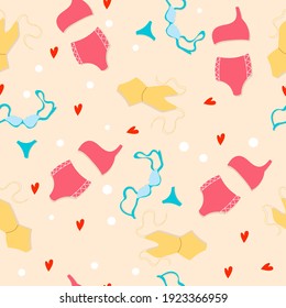 Summer seamless pattern with summer swimwear, summer cute pattern. Pattern of women's swimsuits