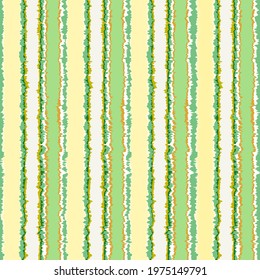 Summer seamless pattern in tai dye style. Vertical abstract stripes of blurry paint, yellow and green tones. Great for decorating fabrics, textiles, gift wrapping, printed materials, advertising.