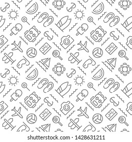 Summer seamless pattern with thin line icons