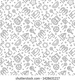 Summer seamless pattern with thin line icons