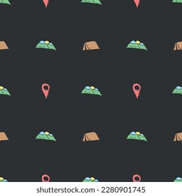 Summer seamless pattern. travel background. Travel vacation set of icons, journey and trip background. Doodle summer travel icons. Vacation vector pattern with summer icons