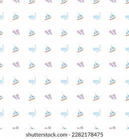 Patrón veraniego sin costuras. antecedentes de viaje. Juego de íconos de vacaciones de viaje, viaje y viaje de fondo. Iconos de viaje de verano Doodle. Patrón vectorial de vacaciones con iconos de verano