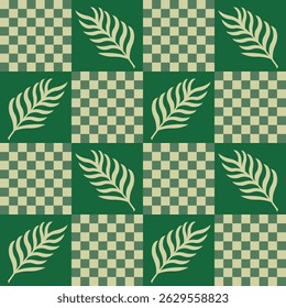 Summer  seamless pattern tropical checkered leaves modern vector summer travel geometric print for wallpaper, textile design , repeat background .