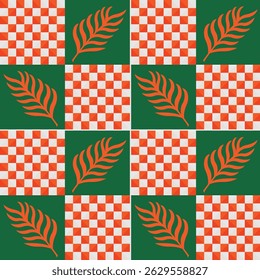 Summer  seamless pattern tropical checkered leaves modern vector summer travel geometric print for wallpaper, textile design , repeat background .