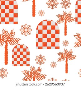 Summer  seamless pattern tropical checkered palm tree modern vector summer  geometric print for wallpaper, textile design , repeat background .