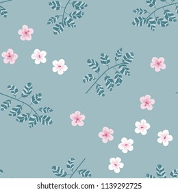 Summer seamless pattern with tropical flowers and leaves.