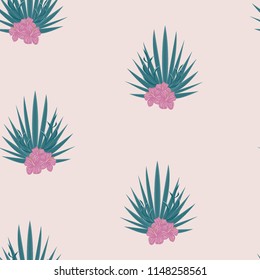 Summer seamless pattern with tropical flowers and leaves.