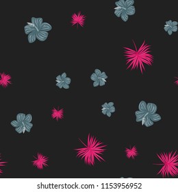 Summer seamless pattern with tropical flowers and leaves.