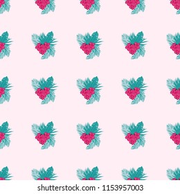 Summer seamless pattern with tropical flowers and leaves.