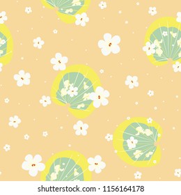 Summer seamless pattern with tropical flowers and leaves.