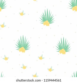 Summer seamless pattern with tropical flowers and leaves.