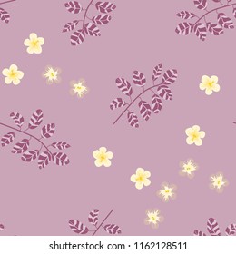 Summer seamless pattern with tropical flowers and leaves.