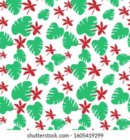 
summer seamless pattern with tropical flowers and leaves