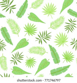 Summer Seamless Pattern of Tropical Foliage in Pastel Colors