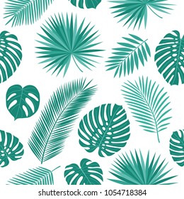 Summer seamless pattern with tropical leaves for textile, wallpapers, gift wrap and scrapbook. Vector illustration.