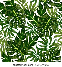 Sommernahtloses Muster mit tropischen Blättern und Pflanzen auf hellem Hintergrund. Trendy handgezeichnete Texturen. Blumennahtlose Vektorillustration tropische Muster Hintergrund mit exotischen Blättern, Dschungelblatt.