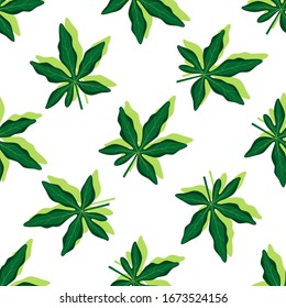 Summer seamless pattern with tropical leaves. Exotic passiflora leaves. Vector illustration on white background. Tropical wallpaper. For web, banners, scrapbooking, printing on fabric, wrapping paper.