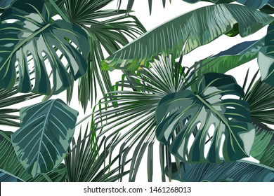 Summer seamless pattern with tropical palm leaves. Jungle fashion print. Hawaiian background. Vector illustration