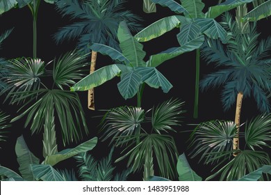 Summer seamless pattern with tropical palm trees. Jungle fashion print. Hawaiian background. Vector illustration