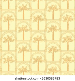Verano sin patrón de palmera tropical con en arco moderno Vector verano impresión geométrica para el Fondo de pantalla, diseño textil, repetir el fondo.