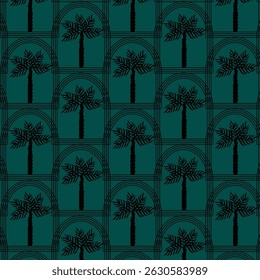 Motif d'été harmonieux de palmier tropical avec en arc Image vectorielle moderne impression géométrique d'été pour fond d'écran, conception textile, arrière-plan à répétition .