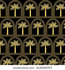 Summer  seamless pattern tropical  palm tree with in arch modern vector summer  geometric print for wallpaper, textile design , repeat background .