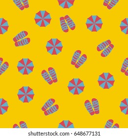 Summer seamless pattern with umbrellas and flip-flops