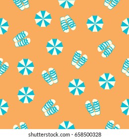 Summer seamless pattern with umbrellas and flip-flops