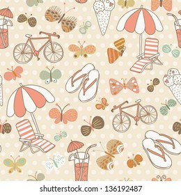 Summer seamless pattern. Vacation concept background. Seamless pattern can be used for wallpapers, pattern fills, web page backgrounds, surface textures.