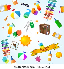 Summer seamless pattern with vacation symbols
