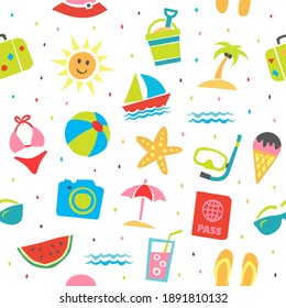 Summer seamless pattern. Summer vector background in flat style.