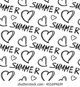 Summer Seamless Pattern. Vector Pattern With Hart Shape. Hand Drawn Pattern.