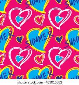 Summer seamless pattern. Vector pattern with heart shape. Hand drawn pattern.
