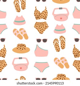 Summer seamless pattern vector illustration, swimsuits flat design