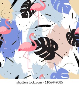 Summer seamless pattern. Vector tropical  background. Wrapping paper template.